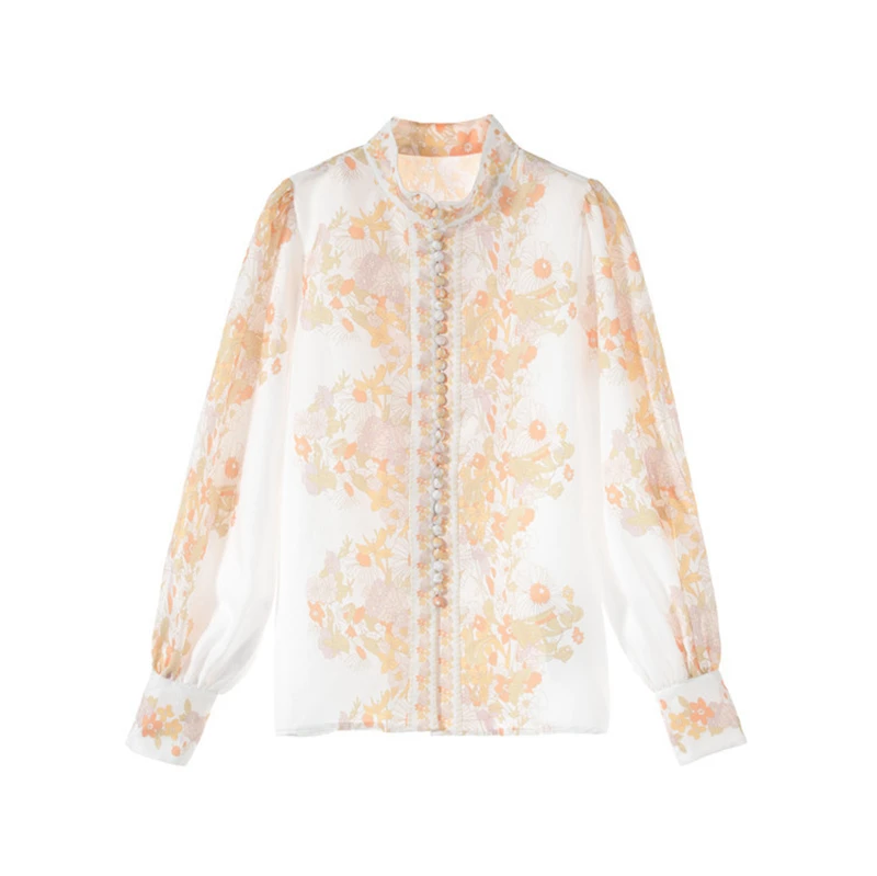 Осенняя винтажная женская блузка с цветочным принтом, рубашка с длинным рукавом-фонариком, женские дизайнерские подиумные топы, модная женская одежда - Цвет: Blouse