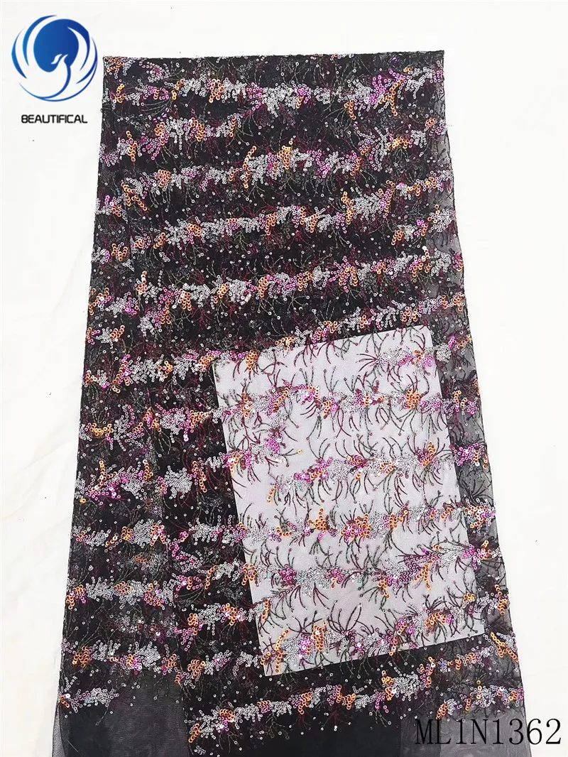 

Beautifical african lace fabrics Fashion embroidery sequins net lace nigerian fabric for women 5yards ML1N1362