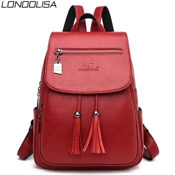 

Simple Brand Tassel Ladies Soft Leather Bagpack Large Capacity Backpacks for School Teenager Girls Casual Women Travel Backpack