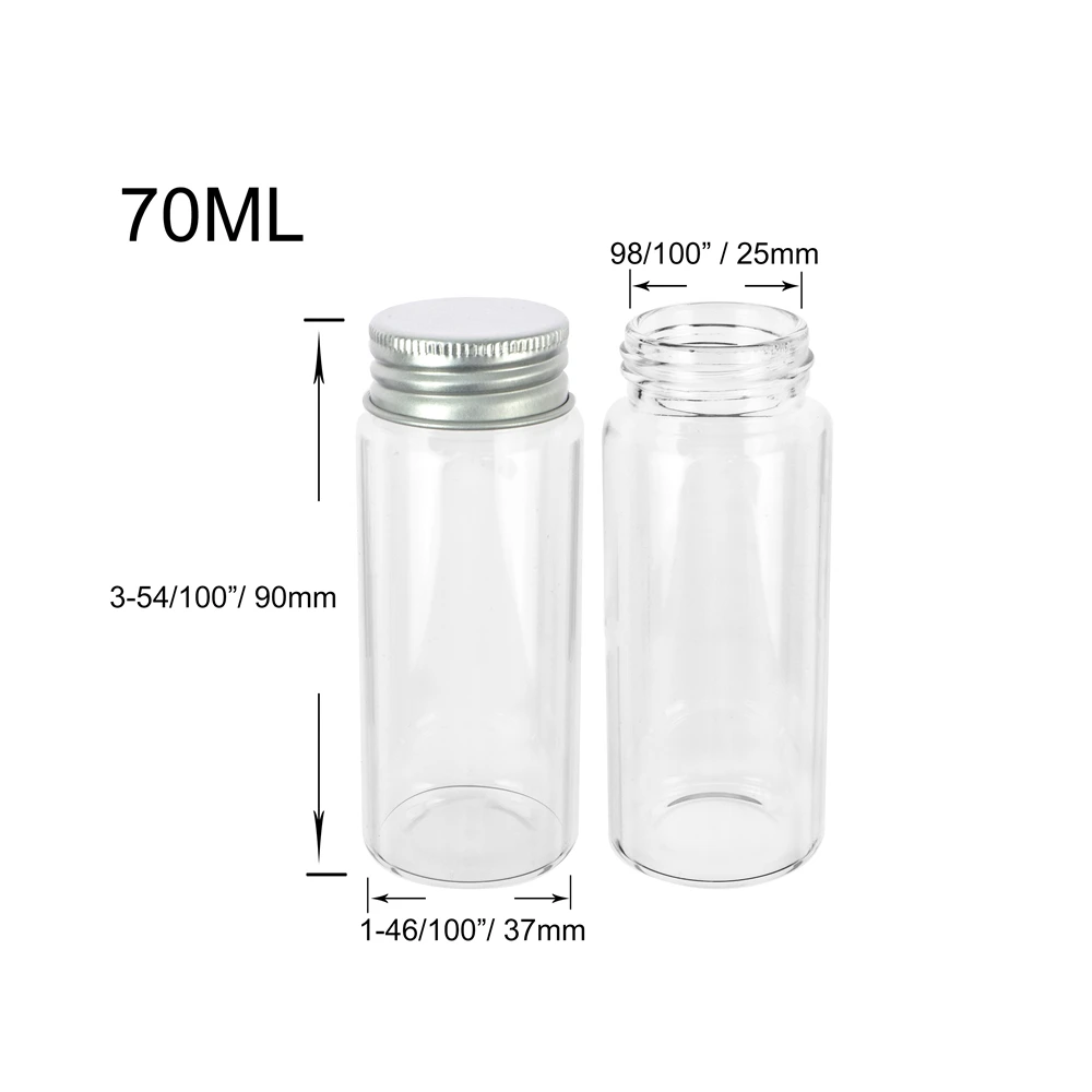 70ml 37x90x25mm Glass Bottle with Screw Cap Storage Bottle Glass Sealed Small Vials Jars Seal Leak Proof Jars 24pcs 2