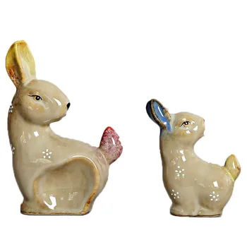 

2PCS New Style Cute Easter Gift Crafts Ceramic Rabbit Handmade Small Animals Small Decorations Home Desktop Ornament JY