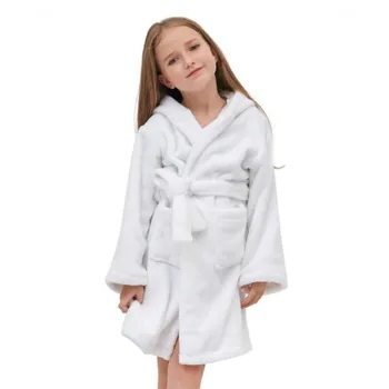 

New Unicorn Hat Bathrobes for Girls Pajamas Rainbow Hooded Towel Ropes White Soft Warm Sleepwear for Children Girl Nightgown
