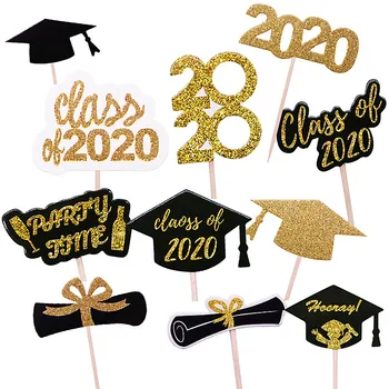 

Graduation Party Decor Supplies Glitter Gold Bachelor Cap Cake Topper Class Of 2020 Cupcake Topppers Congraduats Grad Balloons