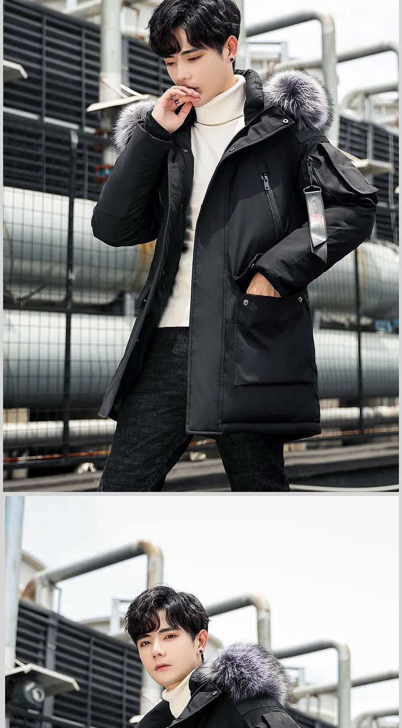 Г. Новое поступление, зимняя камуфляжная толстая пуховая куртка средней длины с большим меховым воротником для подростков одежда с хлопковой подкладкой Мужская 10341-688