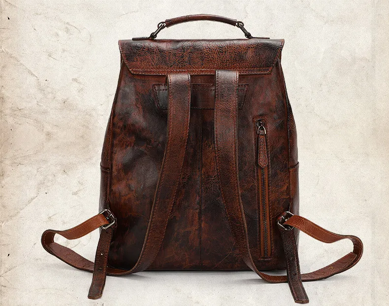 Color Coffee Back Display of Woosir Multi-pocket Leather Backpack