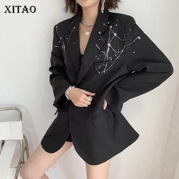 

XITAO Print Black Blazer Women Fashion Slim Streetwear Elegant Notched Collar All Match 2020 New Autumn Women Clothes ZP2724