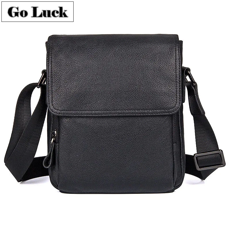 

GO-LUCK Brand Black Genuine Leather Men Messenger Bags Men's Cowhide Shoulder Bag Casual Male Crossbody Travel Ipad Pack