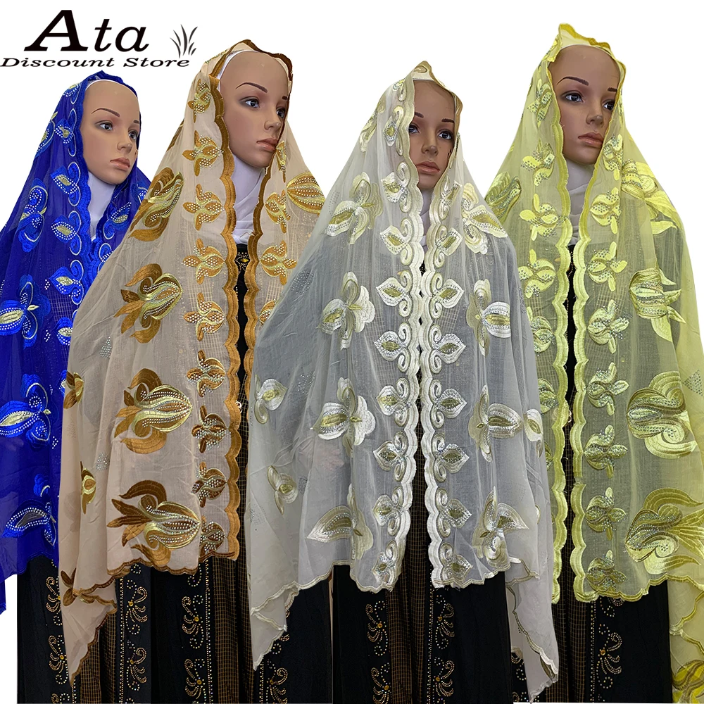 

New Embroidery Trendy Women's Hijab Scarf Muslim Prayer Headscarf African Tukish Big Shawls Beauty Islam Outfits Jibab Casual