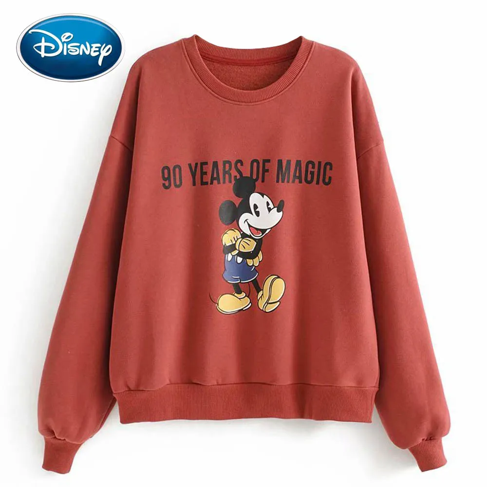 Disney стильный Микки Маус мультфильм 90 лет волшебные буквы печати О-образным вырезом Пуловер Футболка Модные женские с длинным рукавом повседневные топы