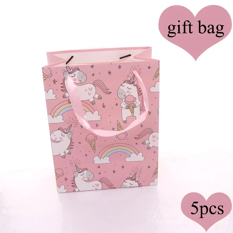 gift bag5pcs Бумажный подарочный пакет с единорогом на день рождения, вечерние подарочные упаковочные бумажные пакеты с единорогом, коробка для конфет с попкорном для детского дня рождения - Цвет: gift bag5pcs