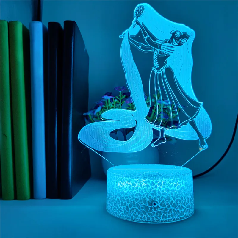Disney Princess Tangled Rapunzel Children Night Light for Christmas Gifts 7/16Colors Change LED 3d Light Decorative Bedroom Lamp