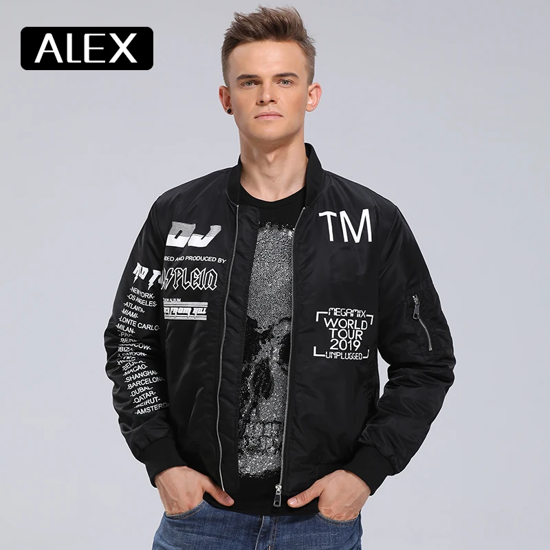 

Alex Plein men jacket bomber outline skull mens clothing fashion winter coat streetwear hip hop funny best well new arrival zip