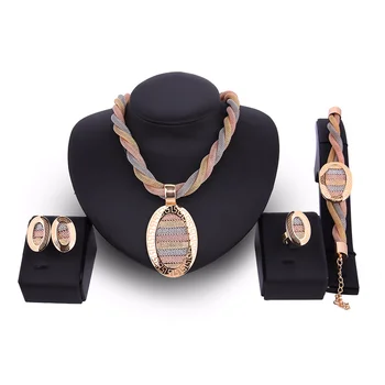 

Nigeria Jewelry Sets for Women Classic Tri Color Chain Necklace Earrings Ring Bracelet Fashion Crystal Wedding Jewelry Set