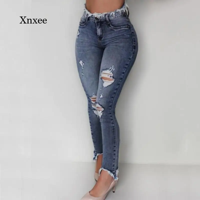 

Women's Jeans Slim Fit Ripped Holes Long Frayed Edges Fashion Sexy Washed Regular Pants Women's High Waist Pants