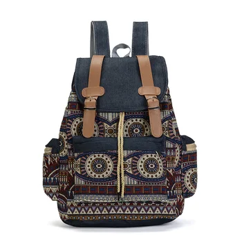 

High Quality Women Canvas Vintage Backpack Ethnic Backpacks Bohemian Backpack Schoolbag Rugzak Back Pack Bag Pack Rucksack