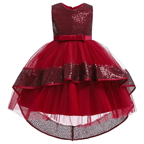 Детское платье с блестками на Хэллоуин, новое рождественское платье снежинки для девочек, платье принцессы, костюм, детское праздничное платье на день рождения - Цвет: L5147 red