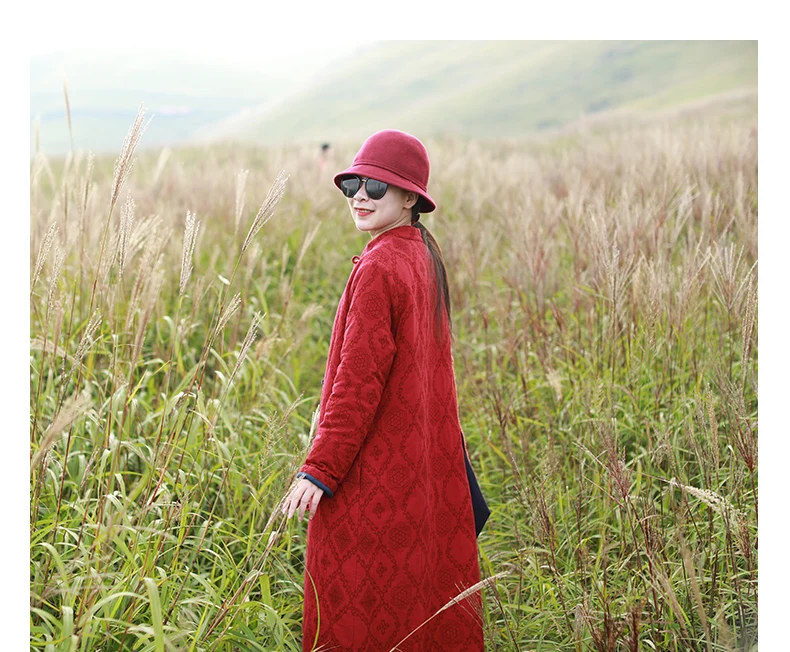 LZJN 2019 Winter Jacket Women Stand Collar Quilted Overcoat Long Chinese Parka Jacquard Autumn Coat Pocket Winterjas  (11)