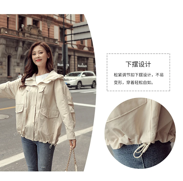 Складное Короткое женское пальто с подолом, осень, стиль, корейский стиль, с капюшоном, крутой, большой карман, молния сзади, лента