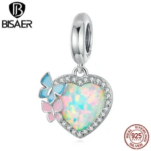 

BISAER 100% 925 Sterling Silve Charm Heat Butterfly Opal Love Zircon Fit Charms DIY Bracelets Bangles Women Jewelry ECC2101