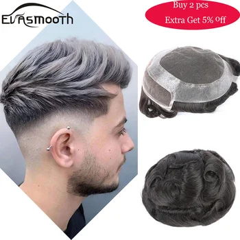 

2020 Fashion Men Toupee Real Natural Human Hair Wig Cut Hair Topper Male Wig Indian Hair System Pu Lace Front Wig Hair Extension