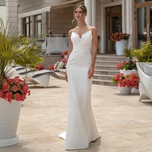

White Mermaid Bridal Wedding Dresses Csutom Made For Women Sleeveless V Neckline with Straps Wedding Gowns for Bride Lace Back