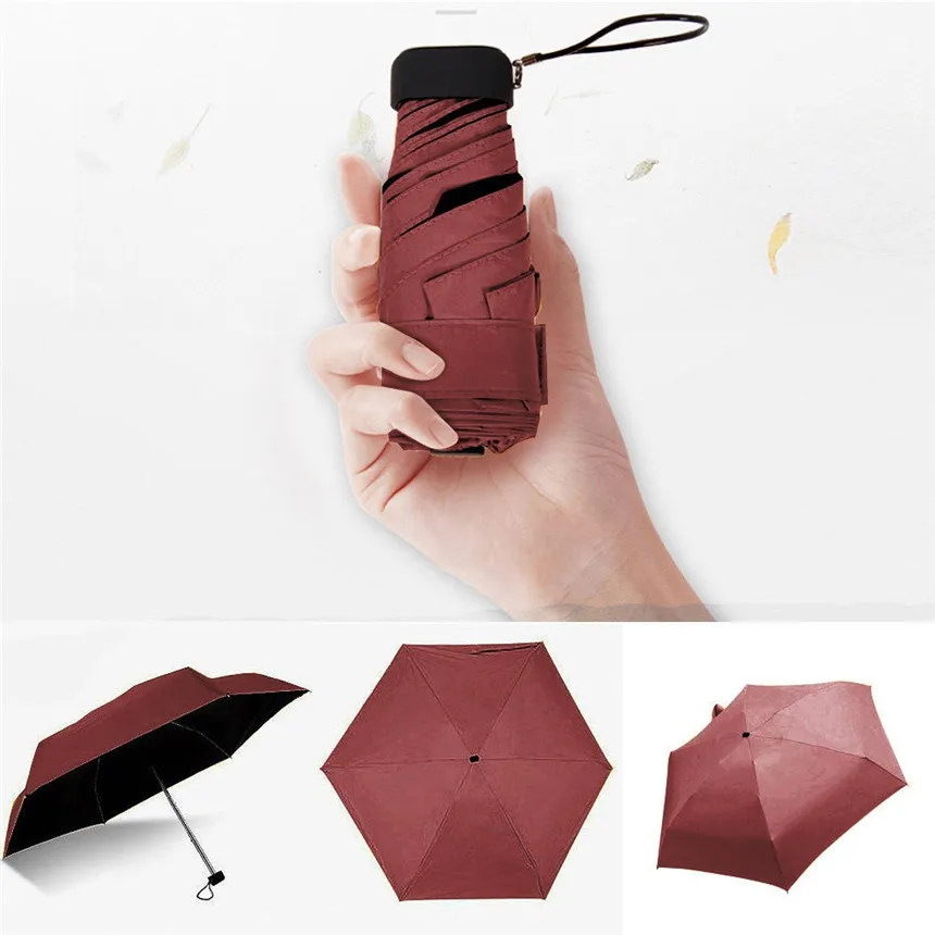 Карманный мини-зонтик, Женский Ветрозащитный прочный 5 складной зонт от солнца, портативный зонтик, мужской солнцезащитный женский зонтик - Цвет: Red