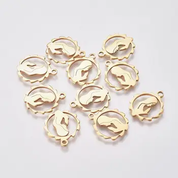

10pcs 304 Stainless Steel Religion Theme Pendants Flat Round with Goddess for DIY Jewelry Making 17x14x1mm, Hole: 1.8mm