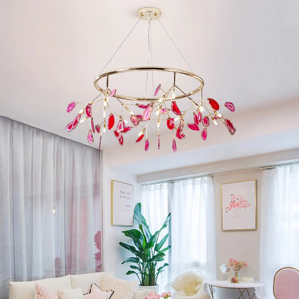 20 lights pink Креативный Агат Светлячок кристалл Led Люстра Освещение G4 люстры потолочный блеск Lamparas для столовой красочные - Цвет абажура: 20 lights pink
