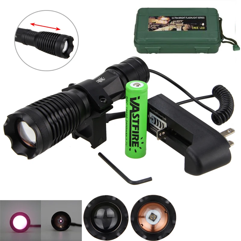 Günstige 940nm 10w IR Waffe Licht LED Nachtsicht Zoomable Infrarot Strahlung Fokus Gun Lampe Jagd Taschenlampe + 18650 Batterie + ladegerät
