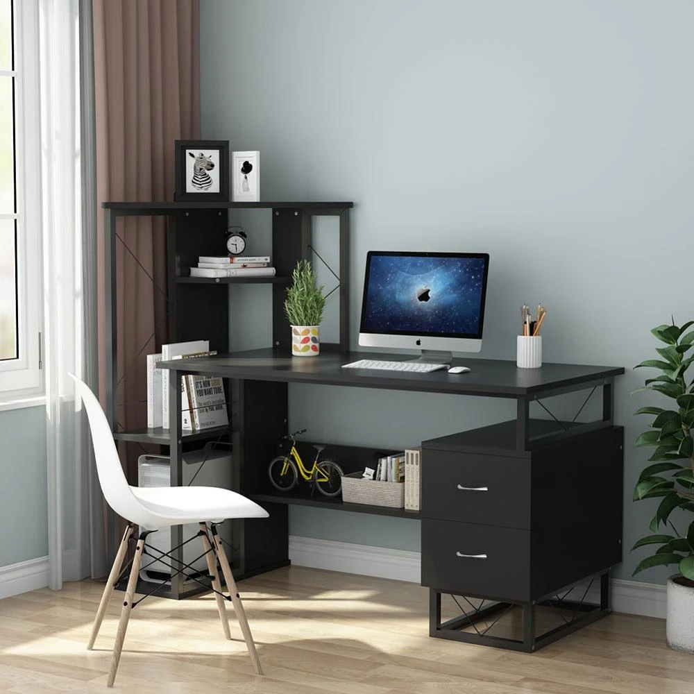 Writing Desk Computer Desk With Corner Tower Shelves And Two Drawers 57 Functional Office Desk Laptop Desks Aliexpress