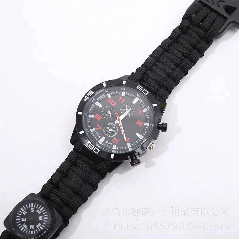 

Outdoor Watch Scattered Lanyard Weaving Survival Firestone Compass Watch Bracelet Watch Camping Boarded Watch