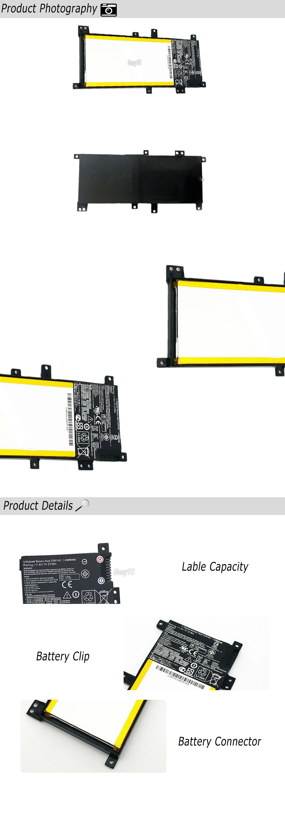 GONYTC C21N1401 Аккумулятор для ноутбука ASUS X455L X455LA X455LD X455LF X455LN F455L F455LD R455LD Y483L Y483LD W419L K455L 37WH