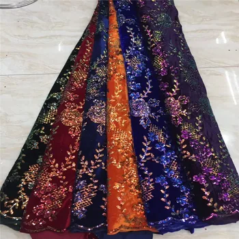 

African Velvet Lace Fabric purple/gold With Sequins Nigerian French Lace Fabrics 2020 High Quality Sequined For Wedding Dress