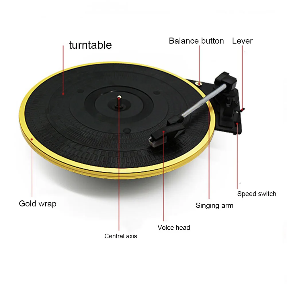 28 см Сменные аксессуары аудио Регулируемый граммофон Проигрыватель записи винтажный кривой рычаг автоматический стерео 33 45 78 об/мин