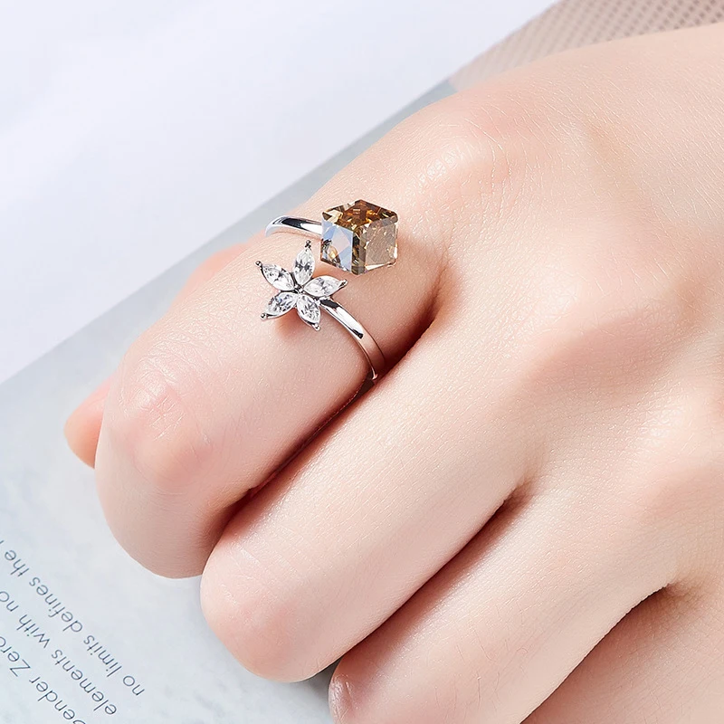 Warme Farben кристаллами от Swarovski, простые кольца в форме цветка, кольца Anillos Mujer, регулируемые размеры, кольца, романтические подарки