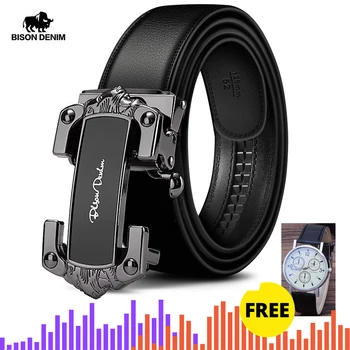 

BISON DENIM Genuine Leather Men Belt Automatic Alloy Buckle Luxury Soft Cowskin Strap New Designer Waist Male Belt W71539