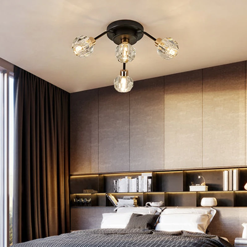 Nordic bedroom led ceiling lamp postmodern minimalist light luxury crystal lamp restaurant creative personality art lamp