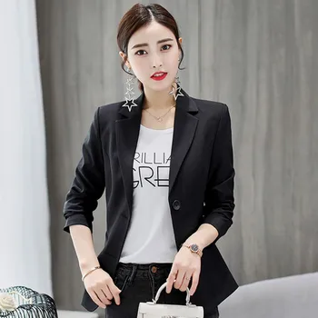 

New Women Solid Color Blazer Jackets Female Korean Long Sleeves Fashion Slim Blazer Black White Women Blazer Outwears