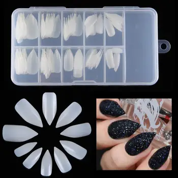

KROFAUE 1Lot/100Pcs Stiletto Nail Art Tips Artificial False Nails Art Tips Pointed Shape Full Cover Manicure Fake Nail Tip