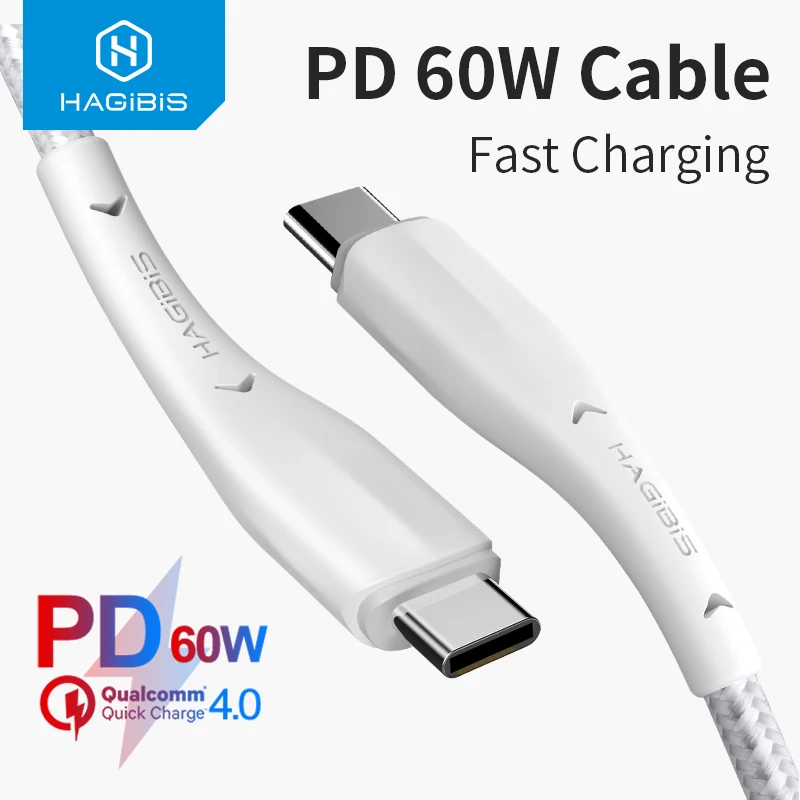 Usb кабель hagibi Type C 60 Вт PD быстрая зарядка 4 0 3 для Macbook Samsung S10 iPad Pro Google дата|Кабели