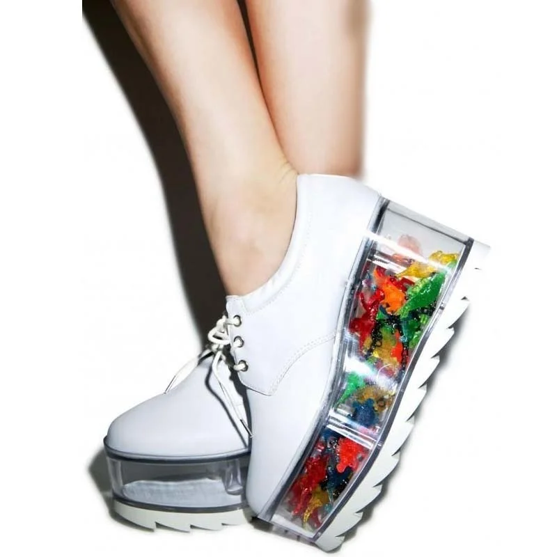 

Transparent Flats Platform Sneakers Ladies Clear Bottom Black White Leather Lace Up Loafers High Platform Street Leisure Shoes