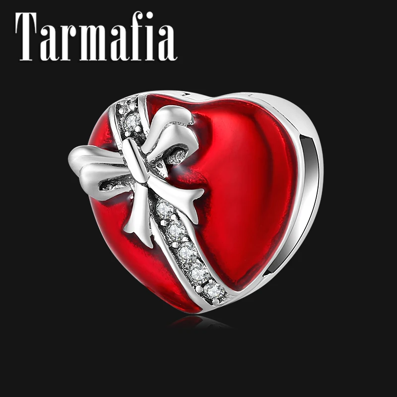 

Valentine's Day Gifts Red Enamel Bow Heart Beads 925 Sterling Silver Clip Charm fit Original Reflection Watch Bracelets Jewelry