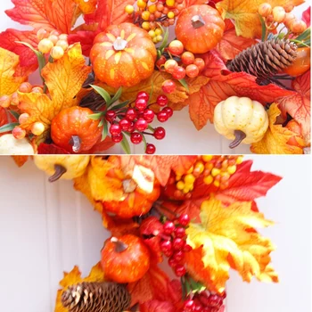 

60cm Rattan Berry Maple Leaf Fall Door Wreath Door Wall Ornament Halloween