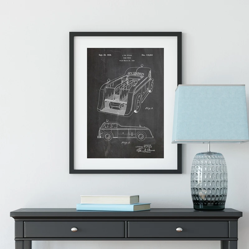 Fireman-Gifts-Firefighter-Patent-Vintage-Canvas-Posters-and-Prints-Firefighter-Fire-Truck-Black-White-Pictures-Wall