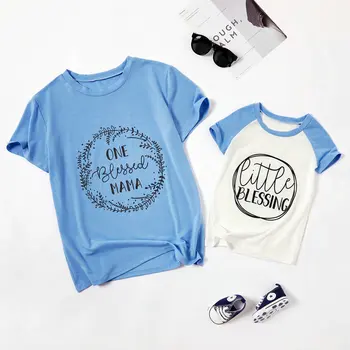 

Mother And Daughter tshirt Short Sleeve Family Matching Clothes Cotton Mommy And Me T-shirt Patchwork Baby Girl Tee Clothes