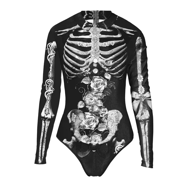 Women’s Bodysuit Costume Long Sleeve Oneck Zipper One Piece Bodycon