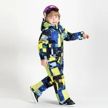 Boys One Piece Ski Suit Kids Skiing Snowboard Jacket Windproof Waterproof Outdoor Sport Wear Super Warm Clothing Children
