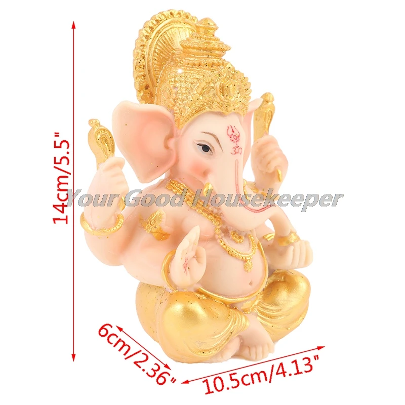 1PC Gold Lord Ganesha Buddha Statue Elephant God Sculptures Ganesh Figurines Home Furnishing Decoration Ornaments Resin Figurine