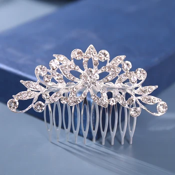 Mecresh Silver Color Rhinestone Flower Leaf Bridal Hair Comb for Girls Crystal Hair Ornaments Jewelry Wedding Hair Accessories 5