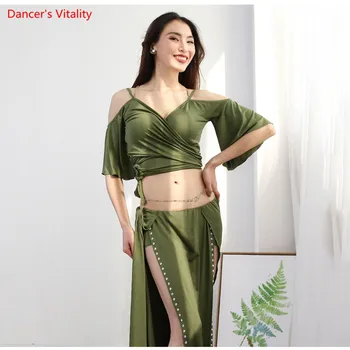 

Belly Dance Costumes Women Uniforms Women Sexy Belly Dance Set Short Sleeves Practice Training Clothes Soft Yarn Red Green